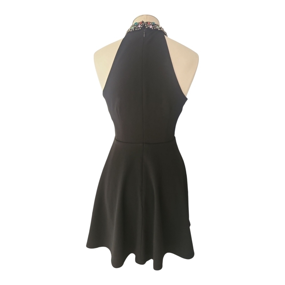 Lulus Black Halter Dress Embellished Neckline Fit Flare Sz S - Picture 5 of 12